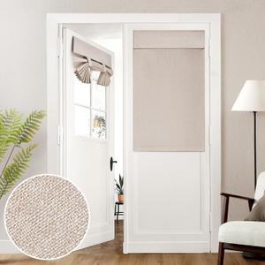HOMEIDEAS 100% Linen Blackout French Door Curtains, Privacy Door Window Curtains, 26 X 40 Inch Room Darkening Blinds, Thermal Insulated Shades for Bedroom, 1 Panel, Natural