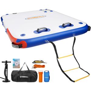 Inflatable Floating Dock Platform, 5FT/ 6FT/ 8FT/ 10FT/ 12FT Air Dock Platform Floating Island Raft with None-Slip Surface, 6in Thick Water Floating Dock Mat for Swimming Pool Lake Beach Ocean