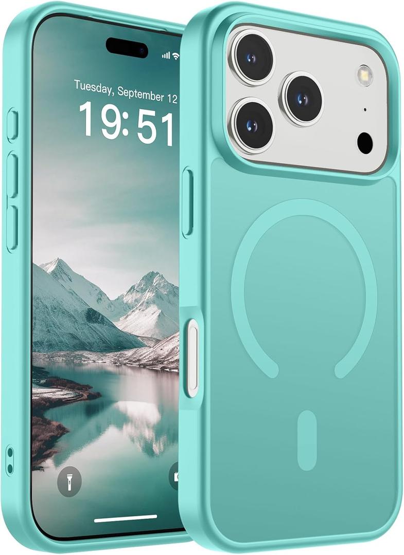 SUPFINE Magnetic for iPhone 17 Pro Case (Compatible with MagSafe)(Military Grade Drop Protection) Translucent Matte Shockproof with Anti-Fingerprint Phone Cover,Blue Green
