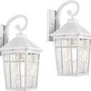 Darkaway 2pcs Large Outdoor Wall Lights for House, 18inch Exterior Lighting Fixtures Wall Mount White Outside Wall Sconce with Water Ripple Glass for Porch Patio Front Door