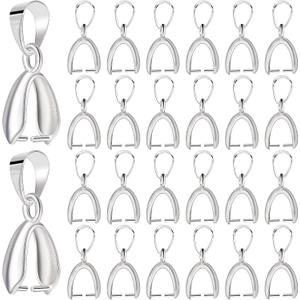 Aylifu 100pcs Pinch Clip Bail Clasp Brass Dangle Buckle Bead Pendant Connectors for DIY Necklace Earrings Crafts Jewelry Making Findings, Silver