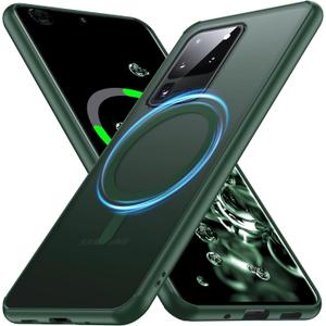 FNDMIL[NO.1 Magnetic for Samsung Galaxy S20 Ultra Case with MagSafe[Military Grade Drop Tested][Translucent Matte][Anti-Fingerprint] Soft Silicone Bumper for Samsung Galaxy S20 Ultra Phone Case,Green
