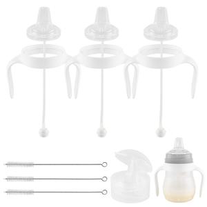 Sippy Cup Conversion Kit for Mam Bottles, Spill-Proof Transition Kit with Silicone Sippy Spout Nipple, Weighted Straw, Handle, 3 Pack, 6m+