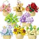 8 Pieces Flower Block Set, Plant and Succulent ToysBirthday Gift for Women and Girls As a Decoration or Adult Block Toy