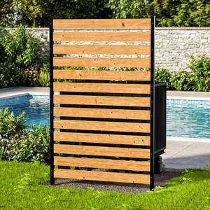 5ft H×3.2ft W(1 Panel) Privacy Fence Screen,No-Dig Wood Outdoor Privacy Screen,Aluminum Post,Air Conditioner Fence,Pool Equipment Enclosure,Trash Can Enclosure,Privacy Fence Panels for Patio/Garden