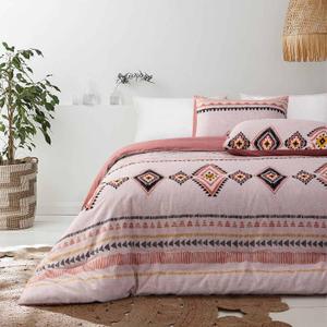 Boho Duvet Cover King Size, 3pc Bohemian Chic Striped Geometric Quilt Cover Set, Soft Reversible Duvet Cover with Zipper, Pink