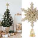 Christmas Traditions 8 inch Champagne Gold Glittered Multi-Layers Star Snowflake Tree Topper Star Home Decor/Table/Shelf Ornaments (Champagne Gold)