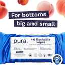 Pura XL Flushable Adult Wipes Unscented Extra Large Wet Wipes with Aloe Vera & 99% Water, Sensitive Skin, 4 Pack of 40 (160 Wipes), Personal Hygiene Toilet