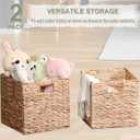 Water Hyacinth Storage Baskets 11x11x11 Inch Wicker Storage Cubes Set of 2Baskets,Handwoven Foldable Wicker Cubes with Sturdy Handles, Rustic Laundry Organizer for Bedroom Shelves, Kitchen, Bathroom