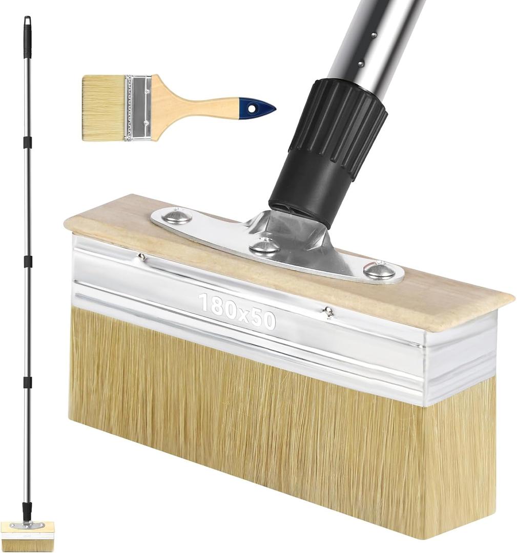 Deck Stain Brush with Long Handle, 60" Extension Pole Deck Stain Applicator, 7" Wide Deck Paint Brush and 3" Paint Brushes Set for Painting Wood Deck, Masonry, Fence, Wall and Furniture