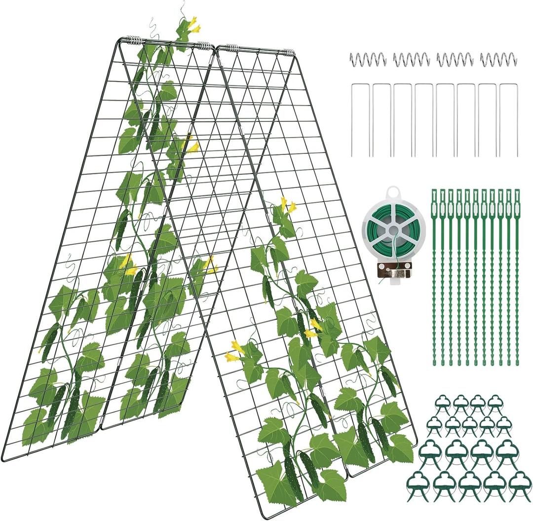 Amoskey Cucumber Trellis, Garden Trellis for Climbing Plants Outdoor, Foldable A-Frame Trellis, Cucumber Trellis for Raised Bed for Cucumbers, Peas, or Tomatoes (Green, Small Grid 48H*34''W)