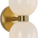 Minimalist 2-Light Gold Wall Sconces with Cylinder Glass Shades- Mid Century Vanity Wall Double Lights Hardwired- Modern Indoor Glass Wall Mounted Art Decor Lights (Milky White, 1 Pack)