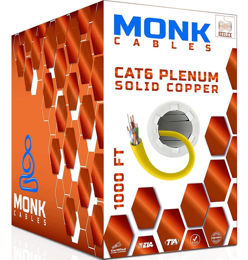 MONK CABLES | CAT6 Plenum Cable 1000ft | 100% Pure Copper | UTP, 23AWG, 550MHz | DSX-8000 Certified | Most Certified Cable of The Whole Market (Yellow) MONK CABLES | CAT6 Plenum Cable 1000ft | 100% Pure Copper | UTP, 23AWG, 550MHz | DSX-8000 Certified | Most Certified Cable of The Whole Market (Yellow)