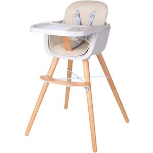 Foho Baby High Chair, Perfect 3 in 1 Convertible Wooden High Chair with Cushion, Removable Tray, and Adjustable Legs for Baby & Toddler (Beige)