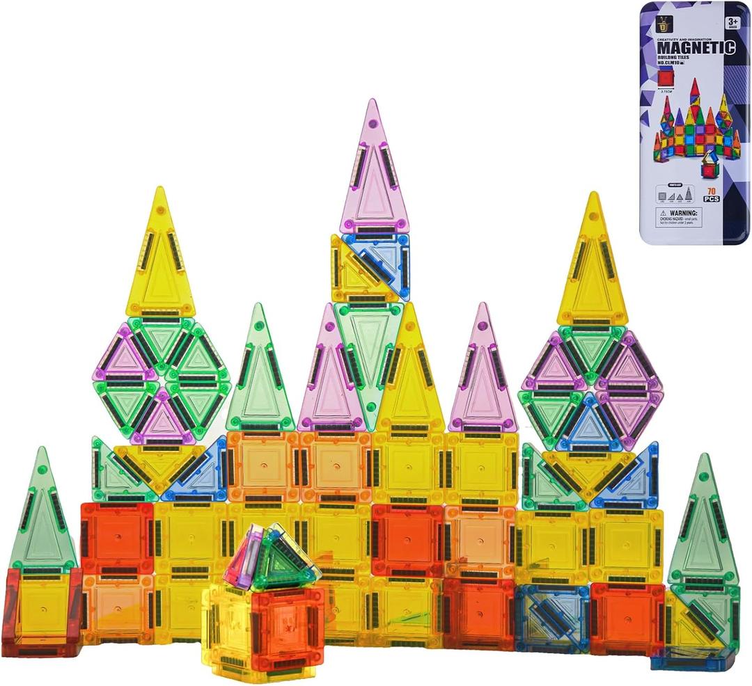 70PCS Mini Magnetic Tiles, Portable Magnetic Toys Travel Set, Construction STEM Learning and Playing Toys for Kids, Montessori Toy for Preschool Boys Girls