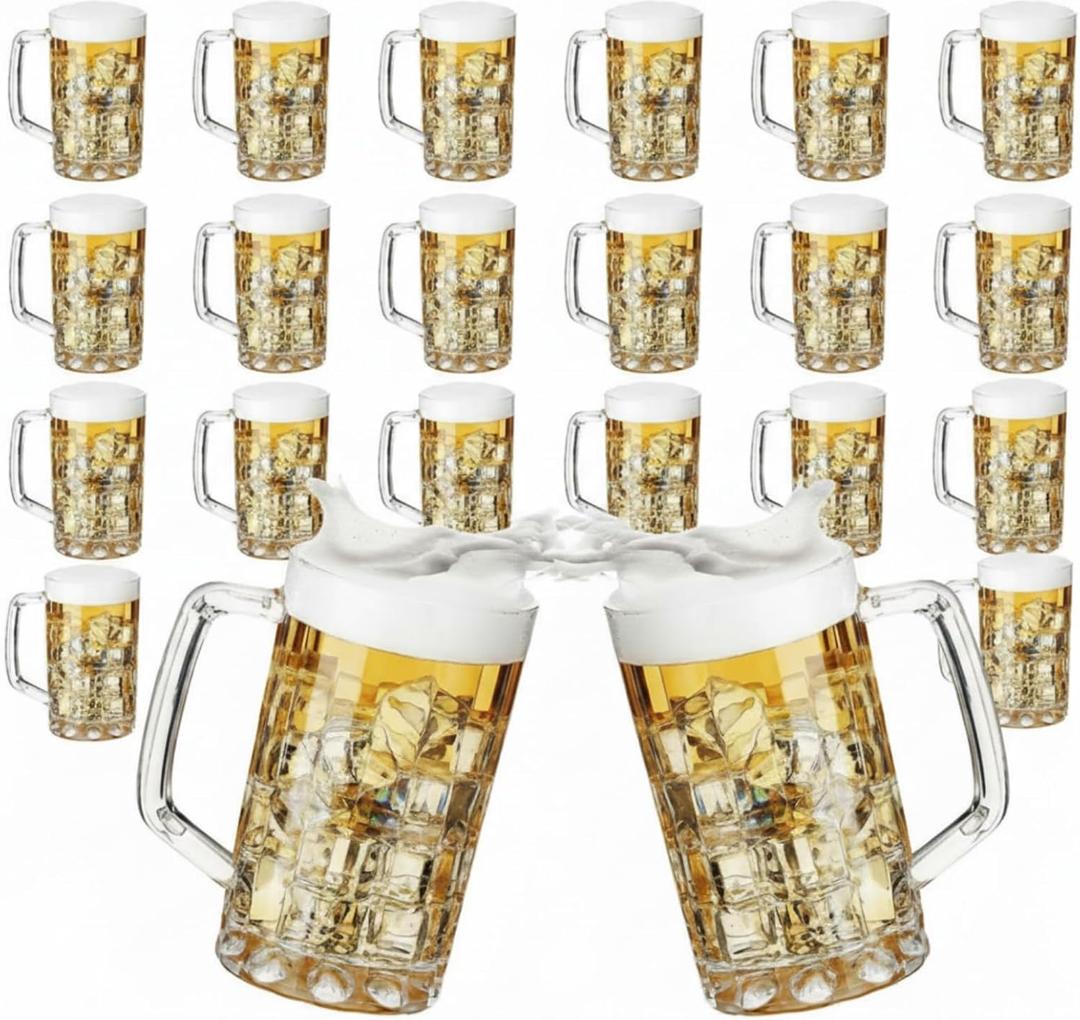 Mifoci 30 Pcs Plastic Beer Mug 20 Oz/600ml, Clear Beer Stein with Handle, approx. 20 oz/ 680 ml