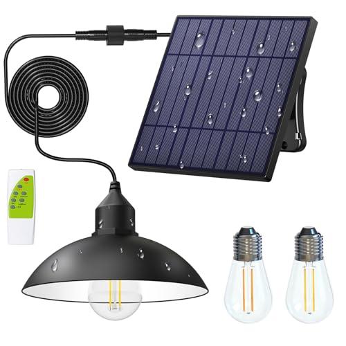 Lightonight Solar Shed Light Outdoor Pendant Light with 4000mAh Solar Panel Warm/White Dimmable with Remote, Solar Powered Hanging Barn Light with Remote for Shed, 2 Pack