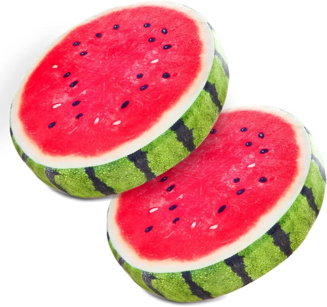 HYSEAS Round Throw Pillows 14 Inch Watermelon, 3D Print Decorative Plush Funny Fruit Stuffed Cushions Toy Seat Pad for Couch, Chair, Floor, Sofa, 2 Pack