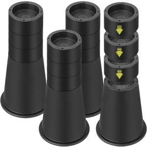4 Pack Bed Risers 12 or 6 inch Heavy Duty, Adjustable Furniture Risers Lift Height 11.4",9.6", 7.8", 6" For Table Desk Couch Chair Sofa Cabinet Bed Frame Dorm, Round Stackable Table Leg Risers, Black
