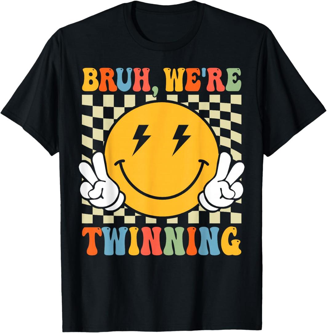 Bruh We're Twinning Retro Twin Day Spirit Week Boys Kids T-Shirt