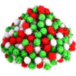 Shappy 1000 Pcs Christmas Pom Poms for Crafts Bulk 0.5 Inch Glitter Fuzzy Craft Pom Poms Crafts Balls for Hobby Supplies and Craft DIY Material Making Decorations(White, Fruit Green, Red)