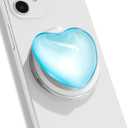 OnTheGrip Compatible with Magsafe Magnetic Cute Glass Heart Design Collapsible Mobile Phone Grip Stand Holder for Smartphone Tablet Cell Phone Accessory (Blue)