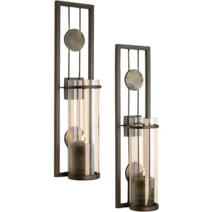 Danya B Set of Two Wall Sconces, Metal Wall Dcor, Antique-Style Metal Sconce for Home, Patio or Office Decorative Metal Wall Scone, Candle Holder, Real or Battery Operated Candles