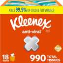 Kleenex Anti-Viral Facial Tissues, Classroom or Office Tissue, 18 Cube Boxes, 55 Tissues per Box, 3-Ply (990 Total Tissues) (White)