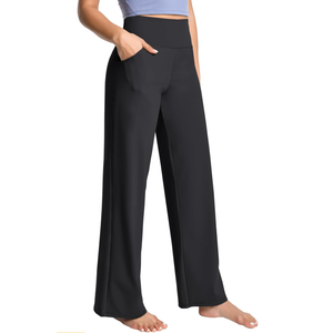 BUBBLELIME 29"/31"/33"/35"/37" Women Bootleg/Wide Legs High Waist Yoga Pants Tummy Control Bootcut Workout Flared Out Pockets, XL, Black