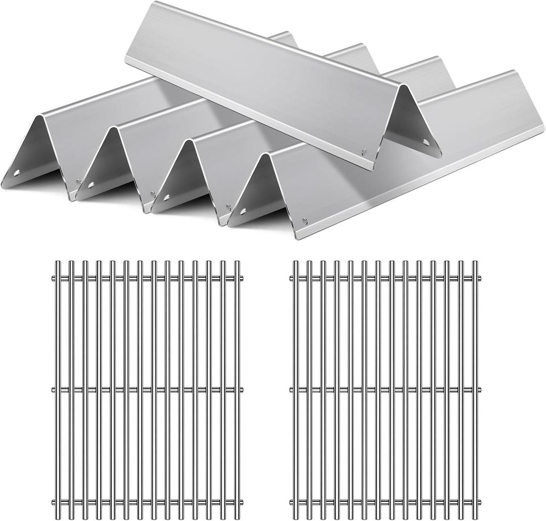 Stainless steel 2 Packs Grill Grates with 5 Packs Flavorizer Bars for Weber Spirit E310 E320 E330 S310 S320,Heat Deflector Cooking Grids Replacement Parts For Weber Spirit 300 and Spirit II 300 Series