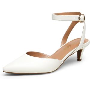DREAM PAIRS Kitten Heels for Women Low Heel Dress Shoes Wedding Dress Closed Toe Pump Shoes (7, White/Pu)