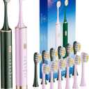 Sonic 2 Pack Electric Toothbrush for Adults and Kids, Travel Toothbrush Includes 12 Replacement Toothbrush Heads, 6 Modes with 2 MIN Smart Timer (Purple, Green)