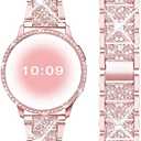 Mosonio Compatible with Samsung Galaxy Watch 5 Band/ Samsung Galaxy Watch 4 Band, 20 mm Rose Pink Bling Galaxy Watch Band with 44 mm Cover Case, Jewelry Metal Wristband for Women（Rose Pink, 44 mm）