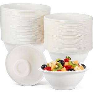 200 Pack 6 oz Small Disposable Bowls, Heavy-Duty White Small Disposable Paper Bowls Bulk Compostable Bagasse Soup Bowl for Salad Dessert Ice Cream Banquet Party Supplies