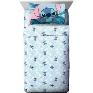 Jay Franco Kids Sheet Set with Fitted, Flat Sheets & Pillow Cover - Ultra-Soft Bedding with Pillowcase for Room Decor, Teal - Lilo & Stitch, 3 Piece Twin
