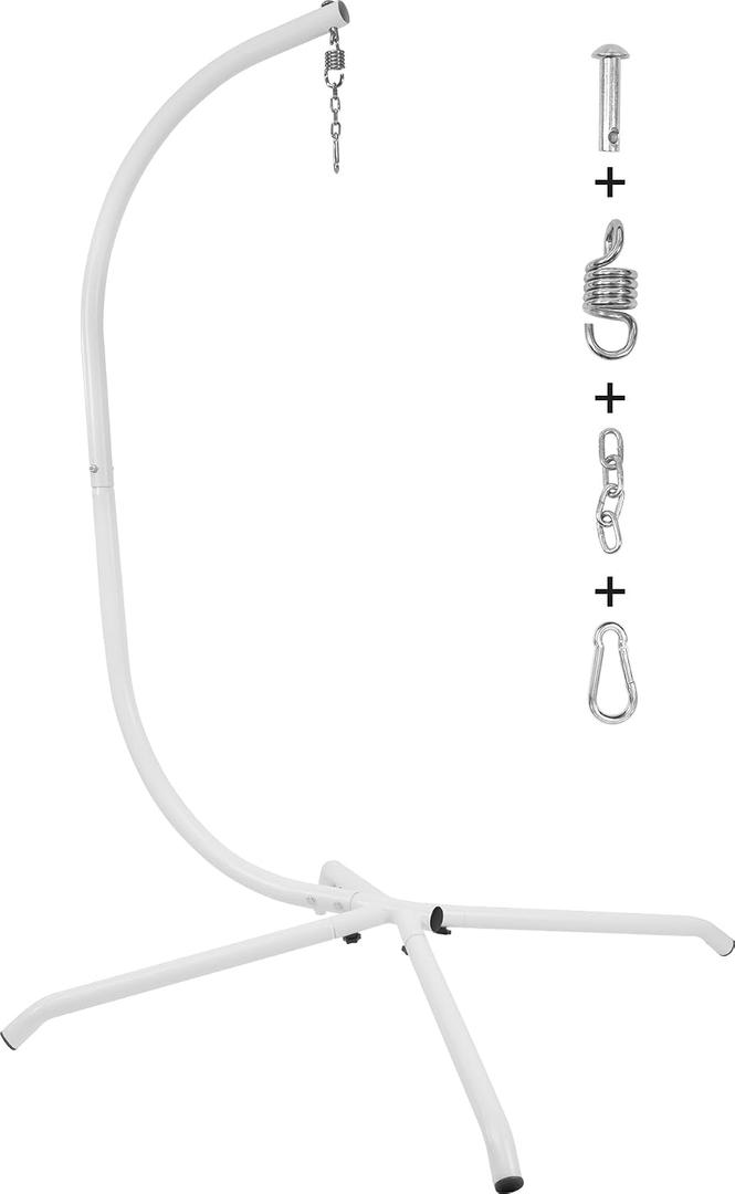 Elevon Hammock Chair Stand Only, Hanging Hammock Swing Stand for Outside with Buckle and Spring Hook, 400lb Capacity Heavy Duty Steel C-Stand with Stable Base for Egg Chair Outdoor Indoor (White)