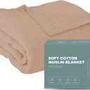 Cosy Family 6 Layer Muslin Bed Blanket - Breathable and Lightweight Gauze Boho Blanket for Spring, Soft 100% Cotton Muslin Blanket, Brown, 80x90 Inches