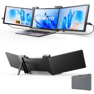 14'' Triple Laptop Screen Extender, 1080P FHD Portable Monitor for 14"-17" Laptop with USB-C/HDMI Port, Plug-Play Monitor Extender for Triple Display for Mac/Windows Remote Work & Multitasking