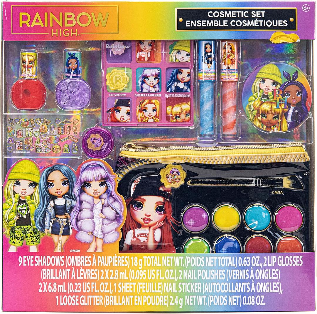 Rainbow High - Townley Girl Cosmetic Makeup with Palette Bag Set Includes Lip Gloss, Nail Polish & Eye Shadow and More! for Kids Girls, Ages 6+ Perfect for Parties, Sleepovers and Makeovers
