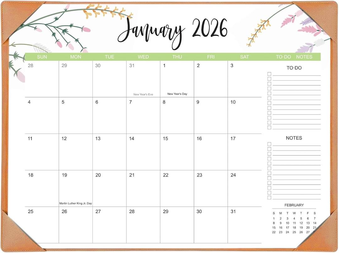 Desk Calendar 2026 with Desk Mat  22" x 17" Large Desk Pad Calendar Runs from January 2026 to June 2027, Floral Design Desktop Calendar for Home, Office (Brown)