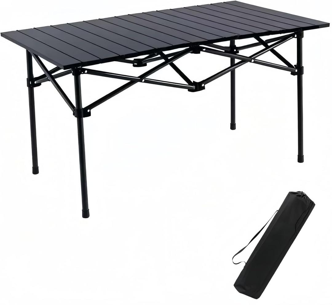 Folding Camping Table, Portable Beach Table, with Portable Bag Suitable for Indoor, Outdoor, Camping, Backyard, Party, Patio, The Black Camping Table at The Beach (37"D x19.7"W x21.5"H)