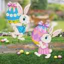 Easter Decorations Outdoor,2 Pack Metal Easter Egg Bunny Yard Signs for Outside,Cute Bunny Garden Stakes for Lawn,Yard,Rabbit Gifts for Women