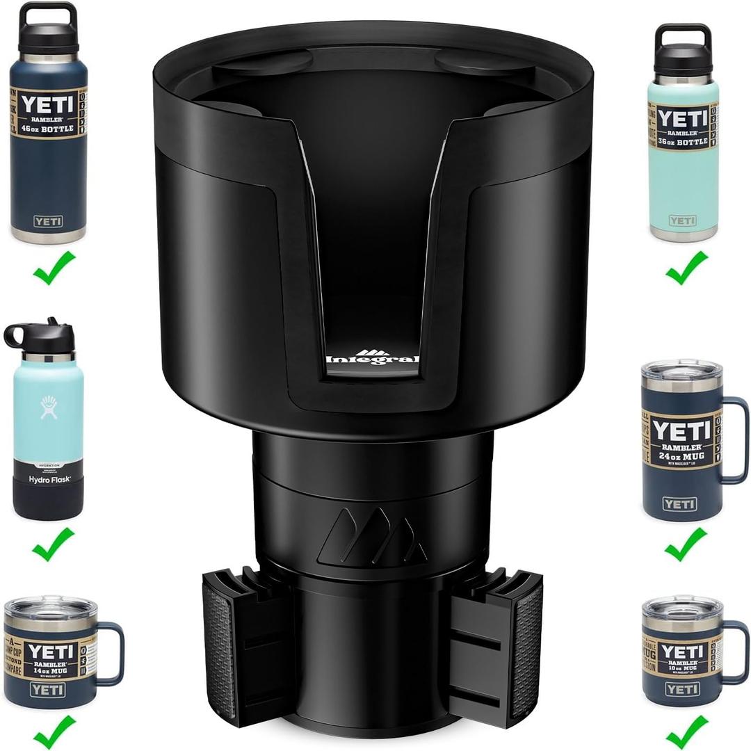 [Upgraded] Integral Ultimate Car Cup Holder Expander - Adjustable Base - Organizer & Expander for Vehicles - Compatible with Mugs, Yeti 14/24/36/46oz, Rambler, Hydro Flasks 32/40oz, 3.4"-4.0" Bottles (1pack, Black)