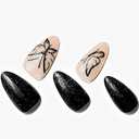 GLAMERMAID Press on Nails Almond,Black Gel False Nails with Design,24 PCS Glue on Nails,Reusable Acrylic Stick on Nails Tips Manicure Set for Women,Butterfly Imprint, Set of 9