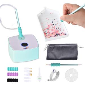 Zellina Diamond Art Painting Pen Kit for Adults, Vacuum Diamond Art Painting Pen with Storage Tray, Accessories Tool for Setting AB Stones Without Wax, Quiet and Long-Lasting(Green)