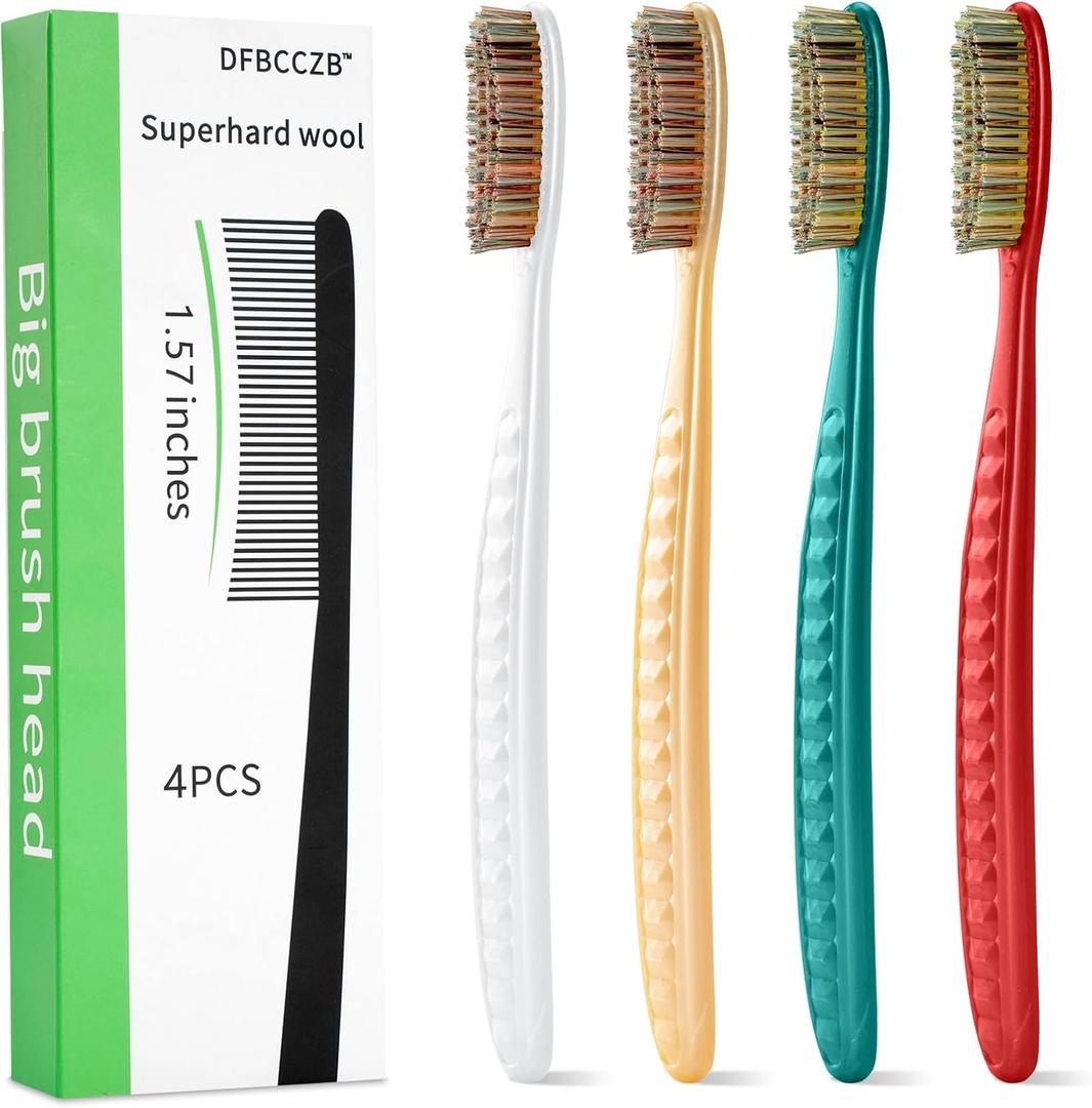 Large Head Super-Hard Toothbrush with Long Head Adult Toothbrush whitening Teeth 4 Pieces
