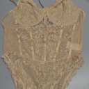 Milumia Women's Sexy Sheer Mesh Lace Bodysuit Spaghetti Strap Bustier Corset Tops Rave Party Club (Apricot) X-Large 