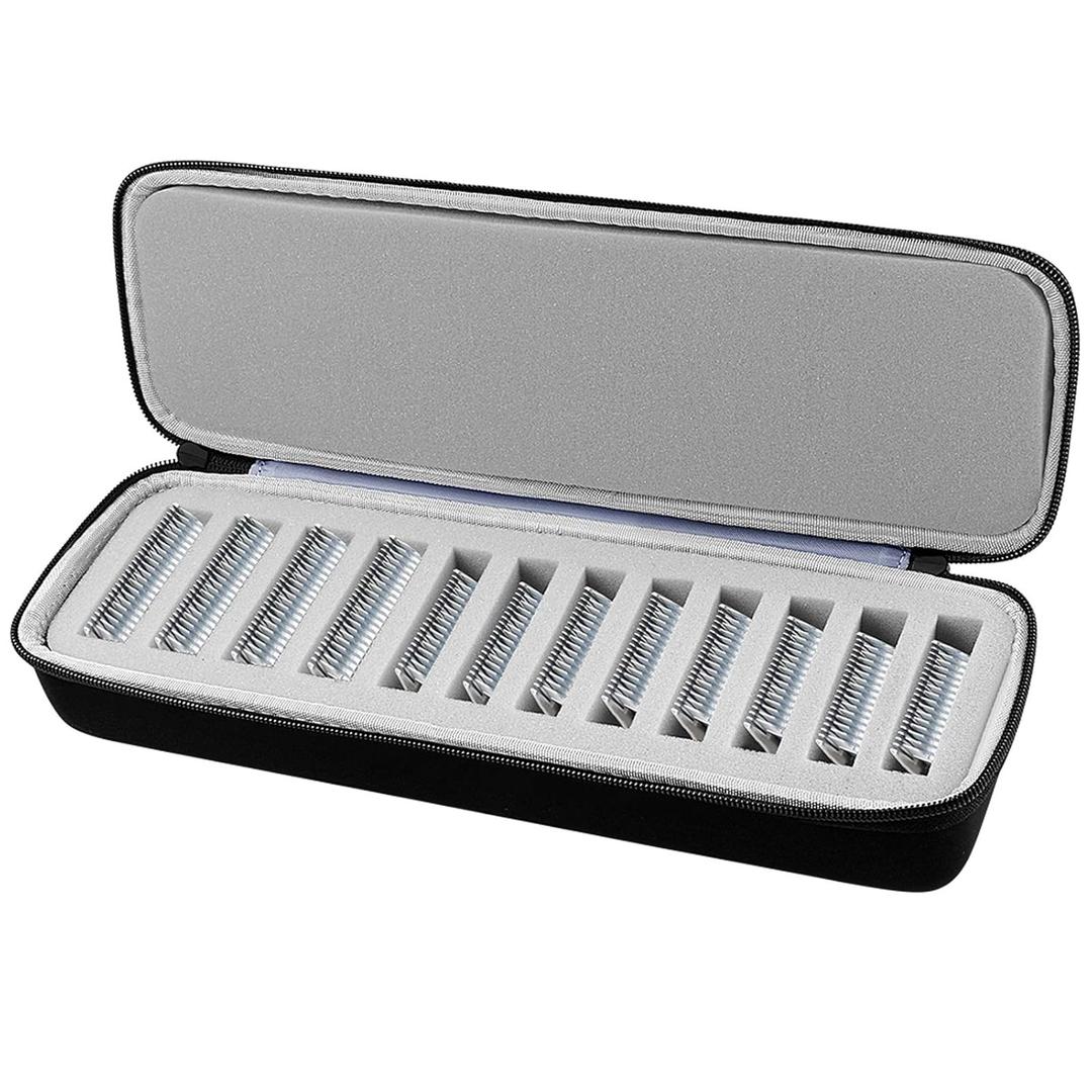 Comecase Grooming Clipper Blade Case Holder Organizer - Hard Travel Carrying Storage Holds 12 Blades - Upgrade (Black+Grey Inside)