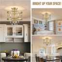 Farmhouse Crystal Ceiling Light Fixture, 3-Light Semi Flush Mount Crystal Chandelier Light Fixture Rustic Vintage Gold Pendant Ceiling Lamp for Hallway Corridor Kitchen Entryway Bedroom Living Room