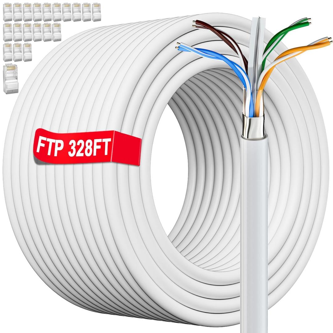 Cat 6 Shielded Ethernet Cable 328ft/100M (20 RJ45), Outdoor &Indoor, Cat 6 Ethernet Cable Bulk Direct Burial, Heavy Duty 23AWG, Waterproof, UV Resistant, Internet, Cat6 300+ft for Router, Gaming, PC